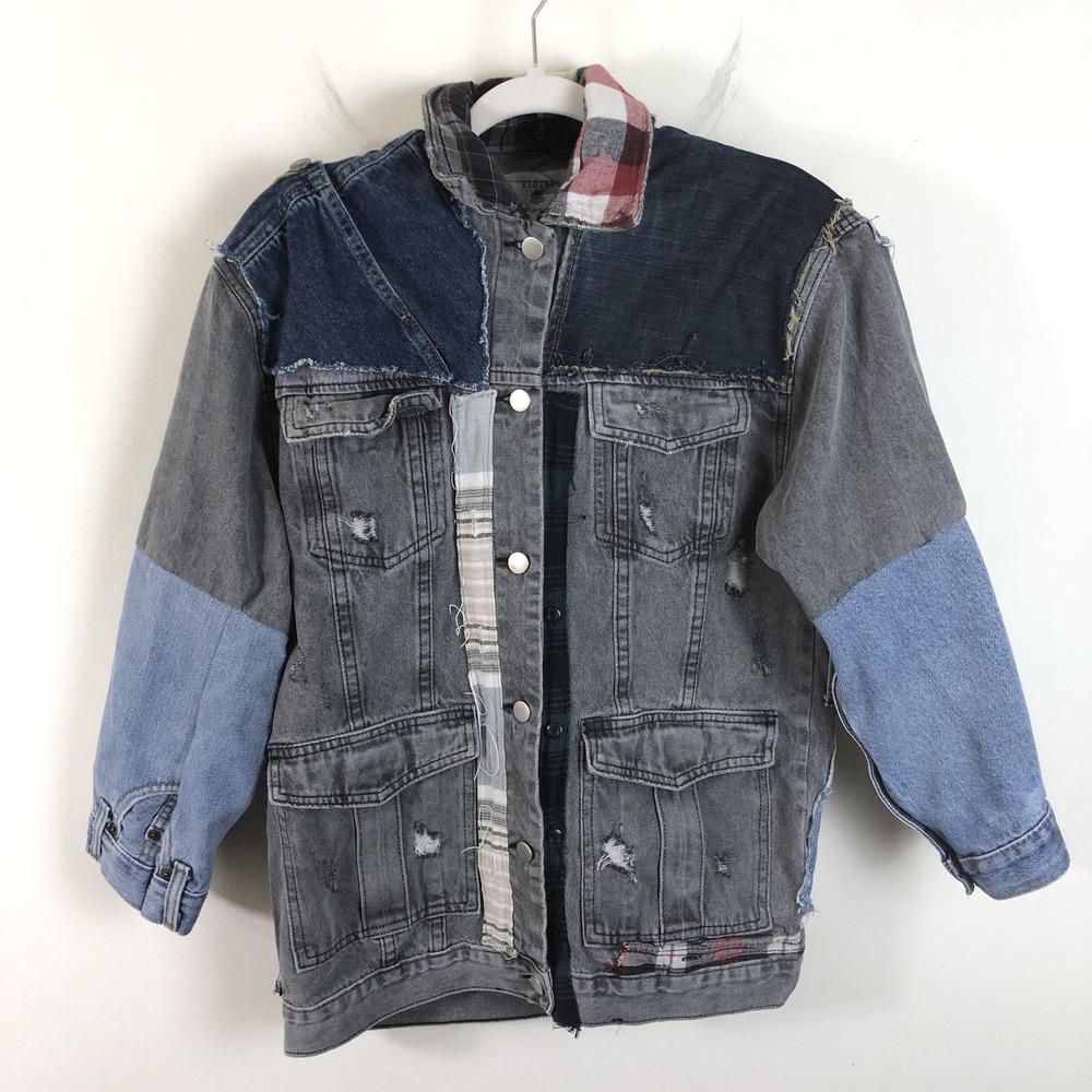 Redial Distressed Denim Jean Jacket Jacket Women's Sz M 38 Gray Blue Rare